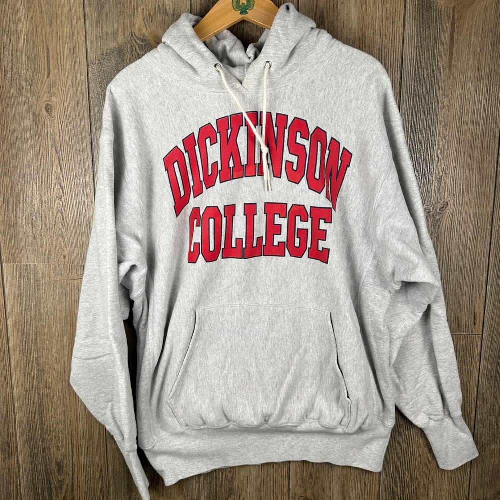 Dickinson College Hoodie The Game Gray Vintage Made in USA Mens Large Red Logo